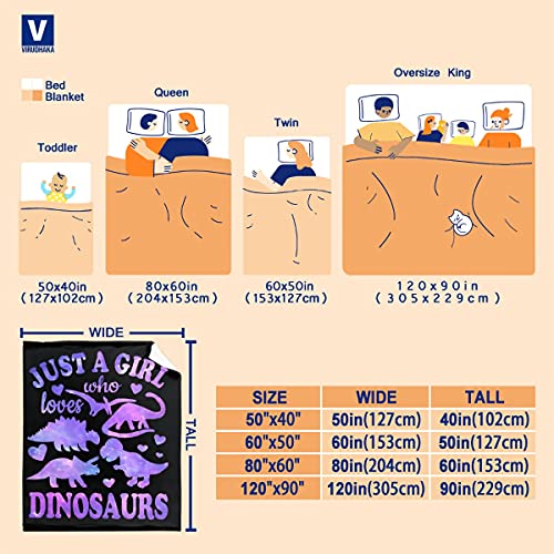 Image of Dinosaur Blanket Gift for Women Kid Plush Just A Girl Who Loves Dinosaurs Soft Throw Dino Comfy Sheet Jurassic Animal Lover Fans Gifts Lightweight Flannel Blankets for Couch Sofa-50x60 Inches