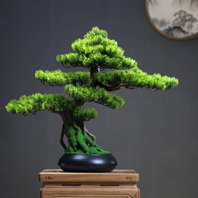 Bonsái planta artificial en maceta pequeña Tuya decorativa de interior 6