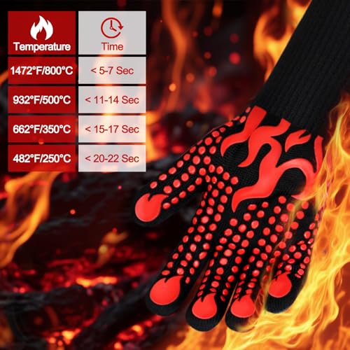 Image of Comsmart BBQ Gloves, 1472 Degree F Heat Resistant Grilling Gloves Silicone Non-Slip Oven Gloves Long Kitchen Gloves for Barbecue, Cooking, Baking, Cutting (Pack of 2)