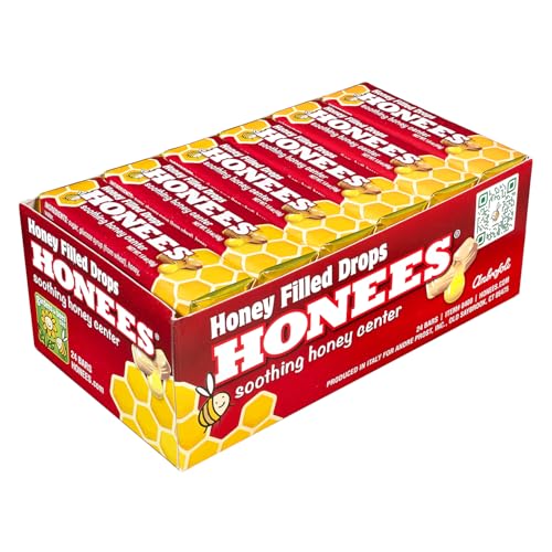 Honees Honey Filled Drops Honey Cough Drops with Real Honey-Natural Sore Throat Relief-Nothing Artificial-Throat Coat Lozenges Natural Cough Suppressant Non-GMO (24 Pack 216 Drops)