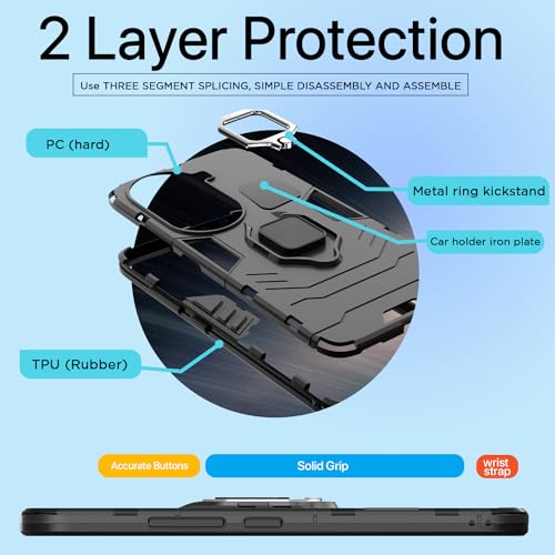 Image of Pikkme Oppo Reno 11 Pro 5G Back Cover | D5 Tough Armor Bumper | 360 Protection Case | Ring Holder Stand Case for Oppo Reno 11 Pro 5G (Black)