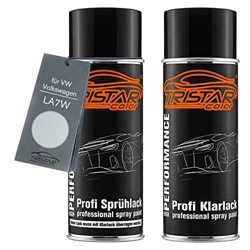 TRISTARcolor Pintura del Coche Set de Botes de Spray para VW/Volkswagen LA7W Reflexsilber Metallic/Reflex Silver Metallic Pintura Base Pintura Transparente Aerosol 400 ml Cover