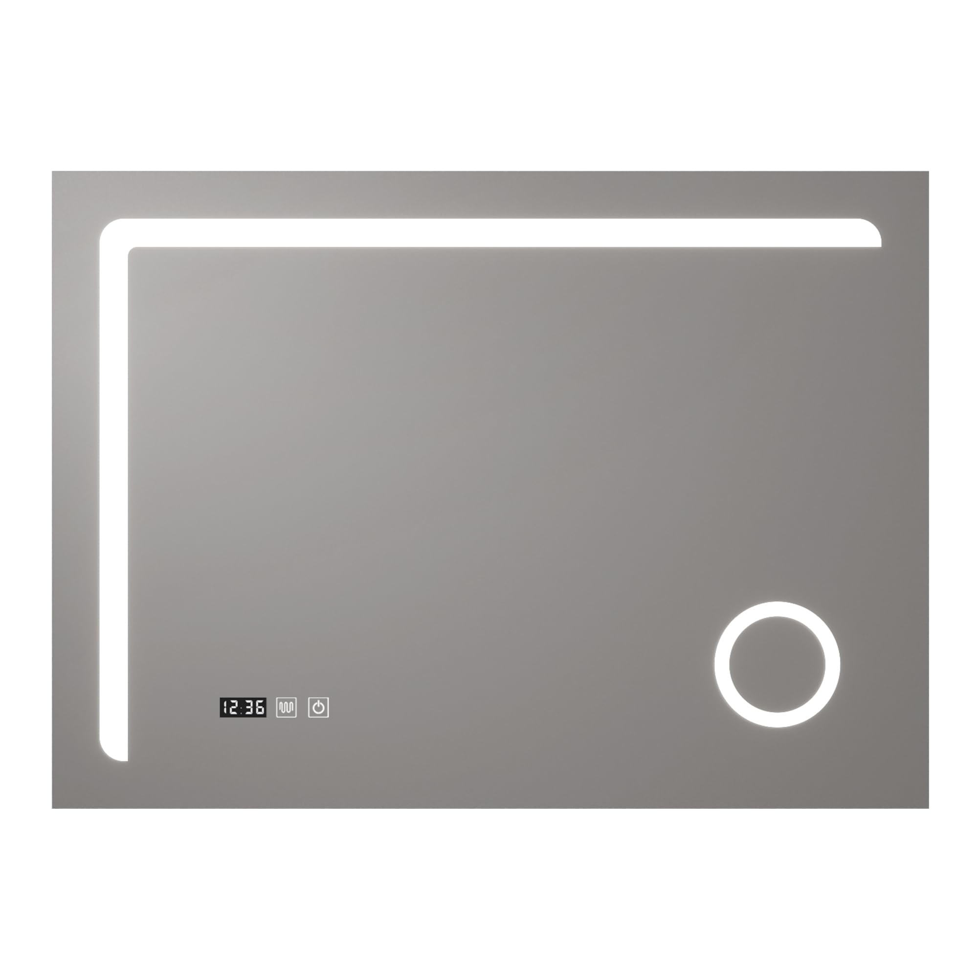 pro.tec LED Badspiegel Chambave Wandspiegel mit Beleuchtung 3 Lichtfarben horizontal Schminkspiegel für Badezimmer rechteckig 100 x 70 cm Silberfarben beschlagfrei Lichtspiegel mit Lupe Uhranzeige