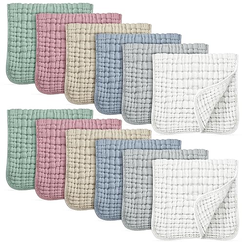Image of [12 Pack] Muslin Burp Cloths for Baby Large 20” x 10”, 100% Cotton Baby Washcloths Extra Soft and Absorbent, 6 Layers Baby Essentials Diapers Burping Cloths Rags for Baby Boys and Girls