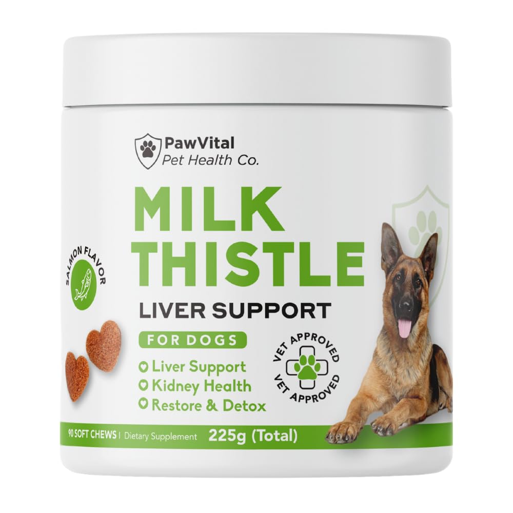 Milk Thistle for Dogs - Max Strength Liver Support Chews, Wild Alaskan Salmon Oil & Curcumin - Kidney Detox & Hepatic Support - Natural Liver Support