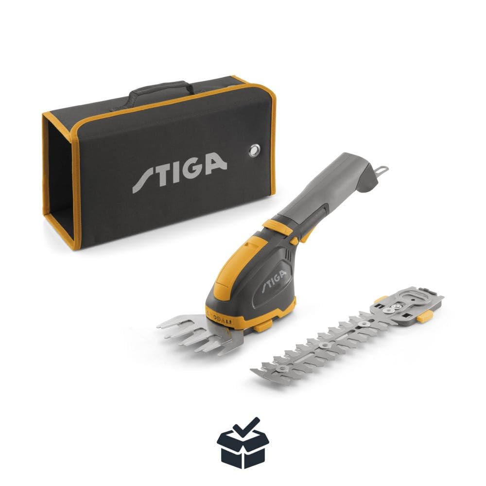 STIGA SGM 102 AE - Akku-Multitool mit 10,8 V Akku - 11 cm Grasschere & 18 cm Strauchschere - 2,5 Ah Akku & Ladegerät - Ergonomischer Drehgriff - Inklusive Transporttasche