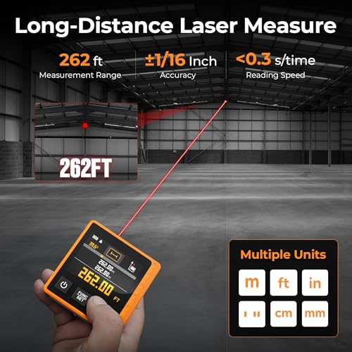 Image of Laser Measuring Tool, 262ft Laser Measure with Digital Angle Finder & Level, Magnetic Rechargeable Laser Measurement Tool with 2.4'' Color Backlit Display, 6 Units, Length /Area /Volume /Pythagorean Mode