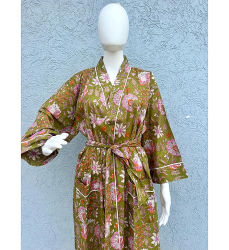 Image of Hand block print Cotton Kimono bikini cover up,Indian Hand block print Cotton Bath Robe,Swim Wear,Nighrwere Dressing Gown