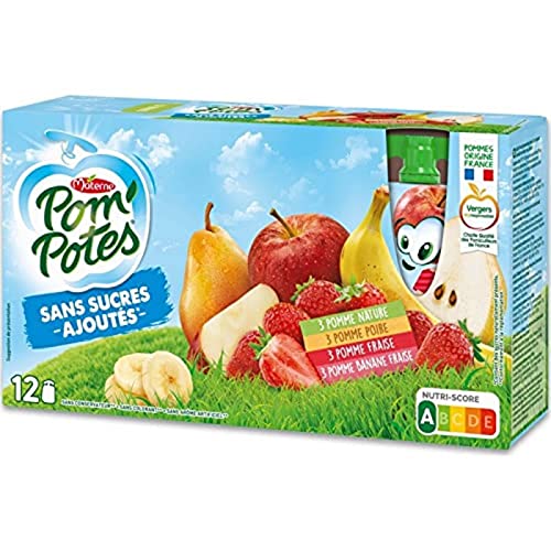 Compotes Pomme Poire Fraise Banane Fraise Sans Sucres Ajoutés Pom'potes Les 12 Gourdes De - vue 2
