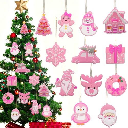 Weihnachtsbaumschmuck,12Stück Rosa PVC Weihnachtsanhänger...