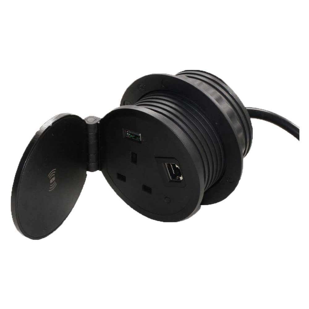 Dockelec Mds-8002Bs Wireless Mini Grommet Desk UK Socket Cable Management For Office/Home - Black (Pack Of 1)