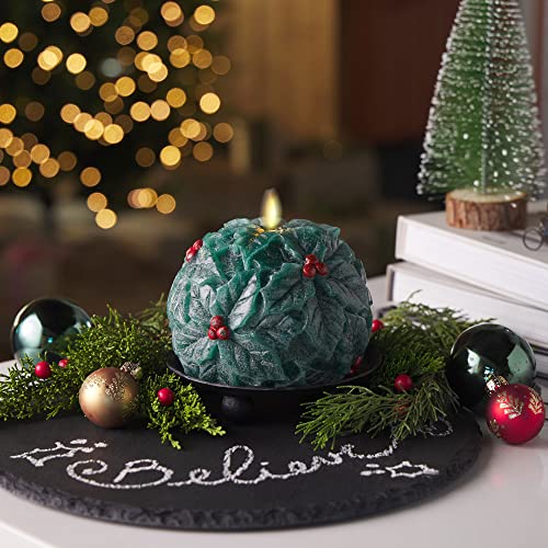 Image of Luminara - Flameless Holiday Crystal Beads Glitter Sphere Candle - Chalky Green - Pack of 1-4x4.25 - Auto Timer Built-in 5-Hour Timer Indoor Use