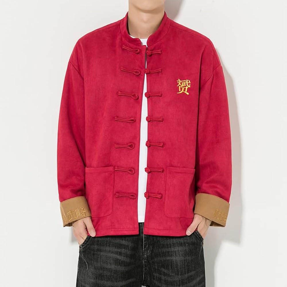 ジャケット・アウター Ethnic Embroided Design No Collar Jacket HBODHBGS Chinese-Style Casual Stand-Up Collar Jacket with