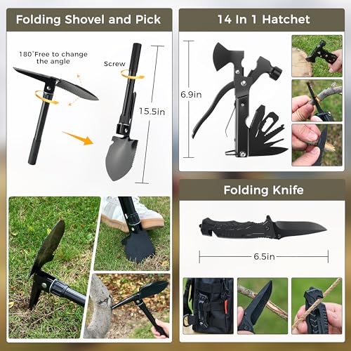 Survival Kit, 246Pcs Emergency Survival Gear with First Aid Kit, Tactical Bag, Camping Axe, Folding Shovel & Solo Camping Pot, Bug Out Bag for Camping Hiking Earthquake Preparedness Gifts for Men - Image 3