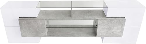 Miniatura 7 de Soporte de TV LED con 2 estantes de vidrio iluminado, centro de entretenimiento UV de alto brillo con luces LED que cambian de color, mesa consola