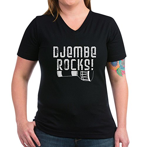 CafePress Djembe Hand Percussion Drum Women's V Neck Dark T Womens Cotton V-Neck