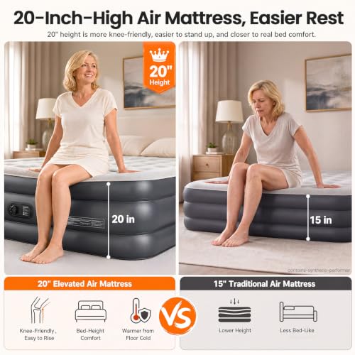 Image of OlarHike Air Mattress Queen Built-in Pump, 20 inch H Inflatable Mattress,700LBS