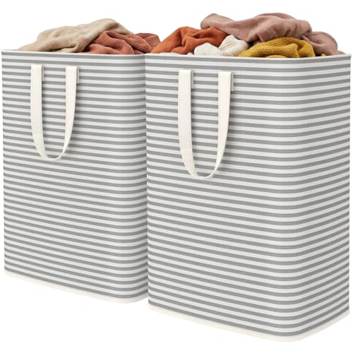 Image of Lifewit 2 Pack Laundry Basket 65L Each, Collapsible Clothes Hamper with Reinforced Handles, Freestanding Waterproof Design for Bedroom and Laundry Room, Grey 130L Total