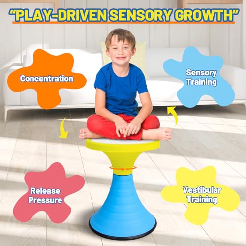 Image of AOBOTE Kids Wobble Swivel Stool, 15.7 inch Height Wiggle Stool for Ages 6+, 360 Rotatable Active Learning Chair, Flexible Seating for Classroom & Home, Improves Posture & Focus, Blue
