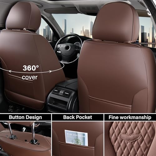 Image of Coverado Seat Covers Front Seats, Coffee Car Seat Covers 2 Pack, Driver Seat Cover, Luxury Automotive Seat Covers, Car Seat Cushion, Front Car Seat Covers Leather Seat Protector Fit for Most Cars
