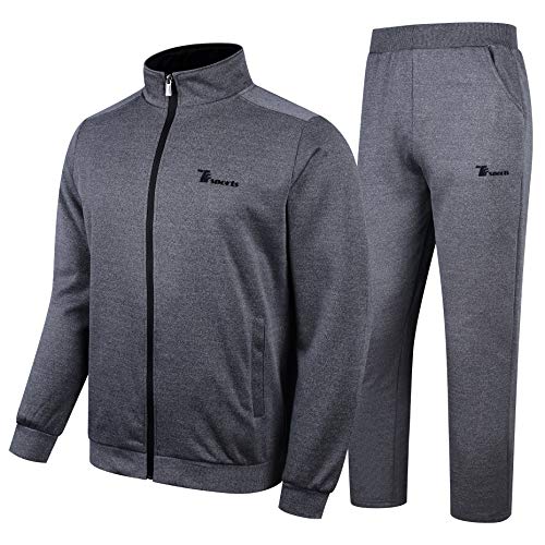 YSENTO Men's Warm Up Athletic Track Suits Full Zip Sweatsuits Jogging Sets Dark Grey Size XL