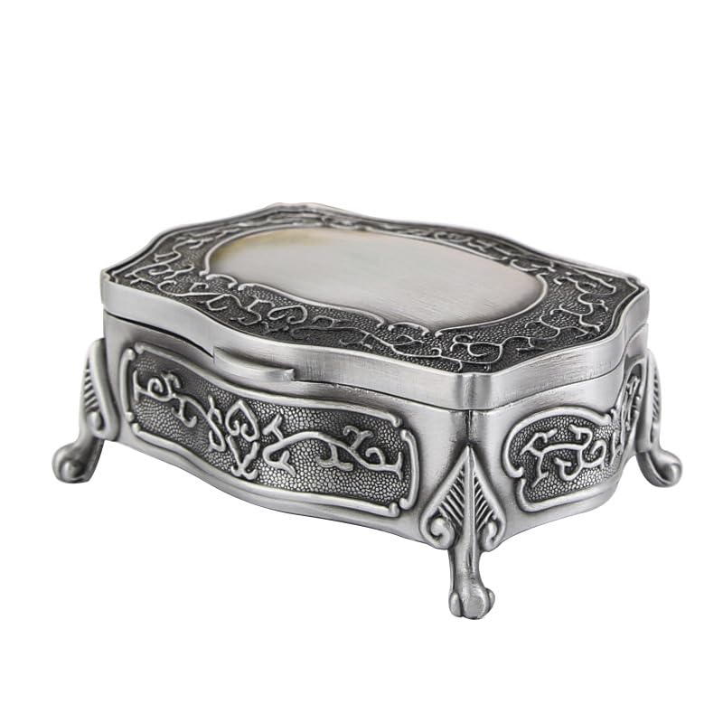 Caja de metal vintage de corte europea, decoración antigua, para anillos, aretes, collares, organizador de almacenamiento, recuerdo creativo, cofre del tesoro, regalo ideal para bodas y cumpleaños