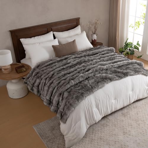 Image of HOMFINE Luxury Faux Fur Blanket 230 x 230 cm Grey