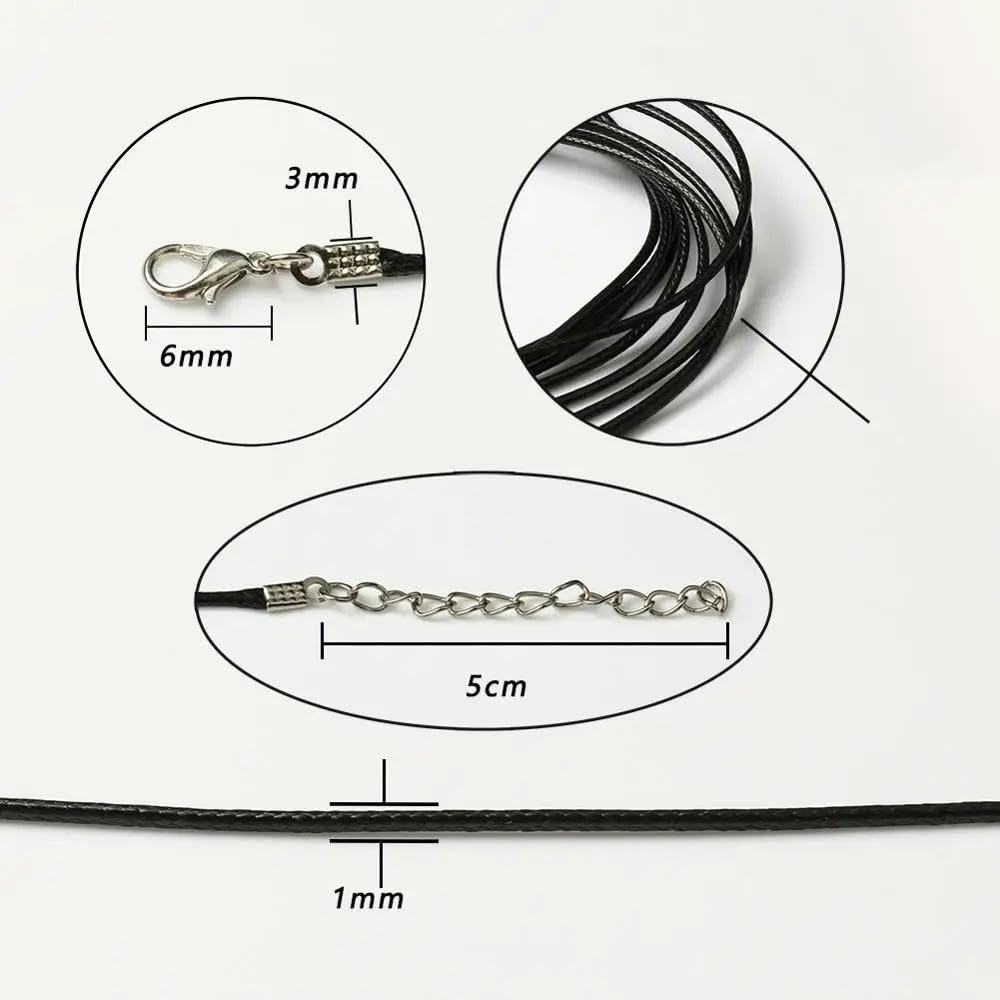 LYVQZPWLRuna collana di cera, 10 pezzi da 45 cm, cordino in pelle nera intrecciata regolabile, cordino cerato fai da te, ciondolo for collana fatto a mano, chiusura a moschettone, cordino for gioielli