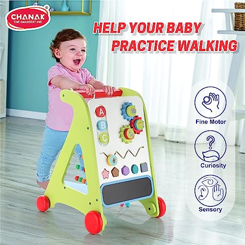 Image of Chanak Wooden Baby Walker for Kids, with 6 Activities /Games, Activity Baby Walker for Above 1 Year, 100% Safe for Kids with Non-Toxic Colors & Smooth Edges, BIS Approved.