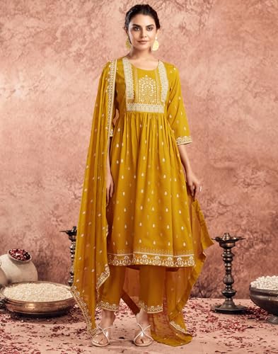 Image of SIRIL Women's Rayon Viscose Printed Kurta Pant with Dupatta Set