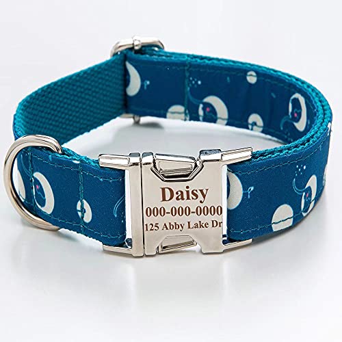 hipidog Dog Collars Personalized -Custom Engraved Name Number Phone Text- Collar with info Matching Advanced Leash Bow-Knot Options,No Dangling Tag Elephant Blue 1915-MH XS,S,M,L,XL