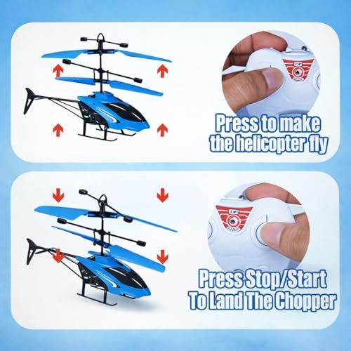 Image of Remote Control Helicopter Toy for Kids | Rechargeable RC Flying Chopper with Hand Sensor Auto Lift & Up /Stop Function | Best Gift Indoor & Outdoor Play Toy | Color May Vary