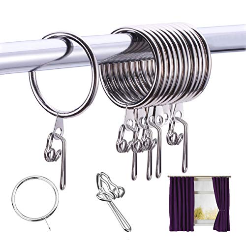 30pcs Anillos de Cortina & 100pcs Ganchos de Cortina Metal Resistente Herrumbre Colgar Anillos 30mm de Diámetro Interno para Cortinas y Barras, Plata