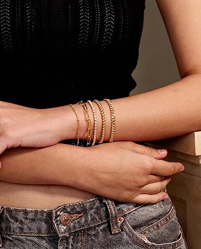 Image of DEARMAY Gold Bracelets for Women Waterproof Stackable Dainty 14K Gold Plated Rope Cuban Snake Paperclip Figaro Link Chain Pack Bracelet Adjustable Non Tarnish Fashion Accessories Jewelry Sets Gifts for Womens Mom