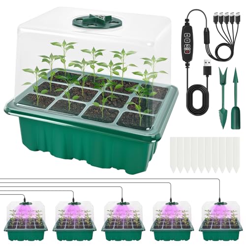 IEEILULU Seed Tray, 5 Pieces Plants Seedling Tray with Germination Lamp Seedlings, Germination Seed Trays with Time Controller and Adjustable Brightness for Starting IEEILULU Seed Tray, 5 Pieces Plants Seedling Tray with Germination Lamp Seedlings, Germination Seed Trays with Time Controller and Adjustable Brightness for Starting