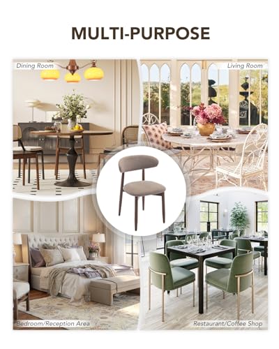 Image of Dining Room Chairs Set of 4, Upholstered Farmhouse Dining Chairs, Modern Fabric Kitchen Chairs with Solid Wood Leg, Camel