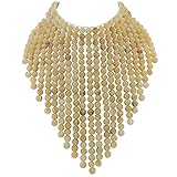 Coiris Boho African Acrylic Beaded Bib Statement Necklace Strands Layered Cluster Chunky Collar Choker Necklace for Women Fashion Costume Jewelry (N0065-Beige)