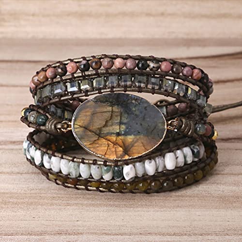 Zosojona Women Wrap Bracelet Boho Natural Jasper Crystal Stone Beads Strand Bracelets #TOP3