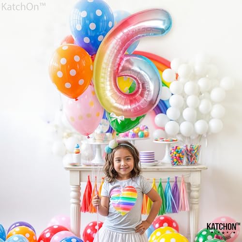 Image of Katchon, 40 Inch Rainbow Pastel Number 6 Balloon For Rainbow Birthday Decor