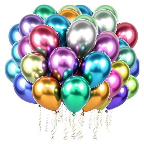 Ovanda 50 Stück 12 Zoll Bunt Metallic Luftballons, Bunt Latex Ballons,Helium Ballons,für...