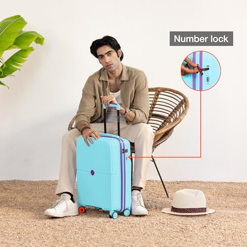 Image of Nasher Miles Bali Hard-Sided Polypropylene Cabin Luggage 20 inch | 55cm | 8 Wheels Small Trolley Bag for Travel | Suitcase (Light Blue)