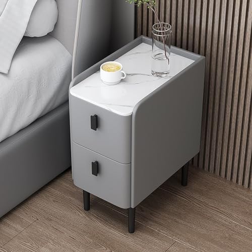 Smart LED Nachttisch mit Ladestation & Bluetooth Lautsprecher Stilvoller Nachttisch aus Holz mit 2 Schubladen Moderne Massivholzmöbel für...