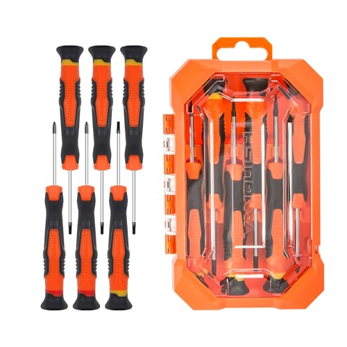 VANQUISH 6Pcs Magnetic Tip Small Screwdriver Set 2 Phillips & 4 Flat Head S2-Alloy Steel crewdriver Bits With Sturdy Tool Box for Eye Glass/Watch/Laptop/Jewelers/Computer Repairing 2164