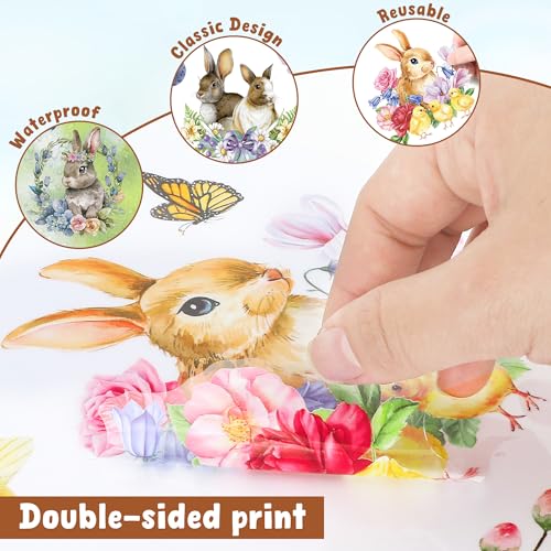 Image of 9 Sheets Easter Window Clings, 87 PCS Watercolor Easter Party Decorations with Bunny Egg Flower, Double Sided Egg Window Decals Stickers for Spring Decor Home Office Party Supplies