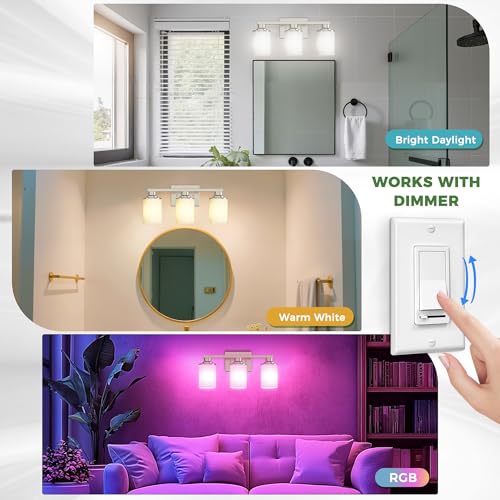 Image of DORESshop Bathroom Vanity Light Over Mirror Modern Nickel Milk Glass 17Inch