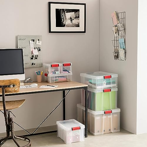 Boîte de rangement 9L plastique transparent empilable avec couvercle - x4 - 6