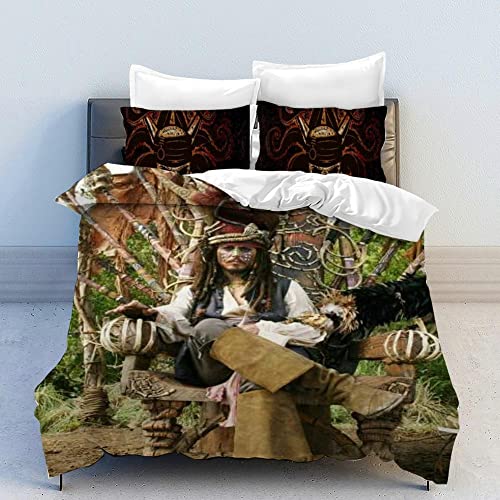 HBPET Parure de lit en microfibre avec housse de couette et taie d'oreiller Motif pirate Jack Captain (Style 6, simple 135 x 200 cm + 50 x 75 cm)
