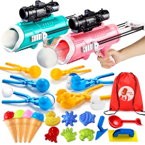 JJRAP 28 Pack Snow Toys-Snowball Maker Toy for Kids Winter Outdoor Toys with Snowball Launcher, Duck Snowball Maker, Animal Sand Molds for Toddlers Kids Boys Christmas Girls