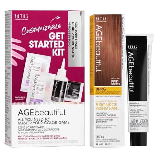 Image of AGE beautiful Permanent Hair Color Cream, 100% Gray Coverage Hair Dye with Biotin Anti-Aging Formula for Fuller, Thicker Hair, Professional Salon Quality