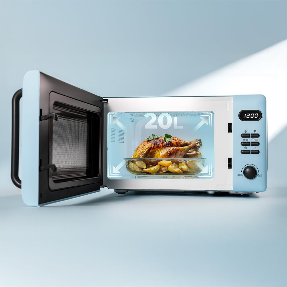Cecotec Microondas Digital con Grill de 20L Proclean 5110 Green. 700W en 6 Niveles y Grilll de 800W, Modo Descongelación, Señal Fin de Cocción, Lámpara Interior, Temporizador 30mins, Diseño en Verde